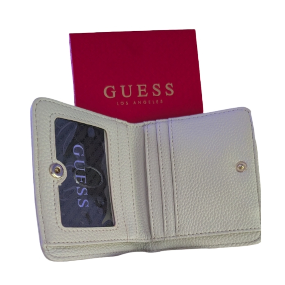 GUESS Women's Vertical Bifold Wallet Small Compact Clutch Cream Tan Purse